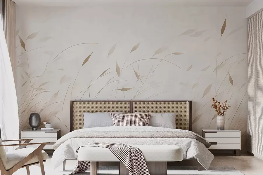 murais de parede Grama ao vento em estilo aquarela em tons de bege w09331v1