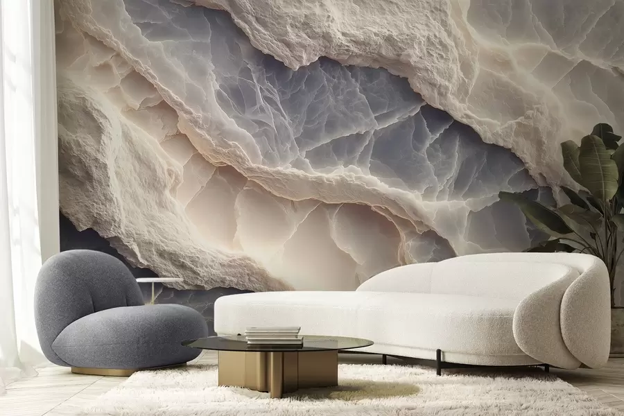 murais de parede Abstração elegante no estilo de camadas de mármore e minerais em cor azul-bege w09408