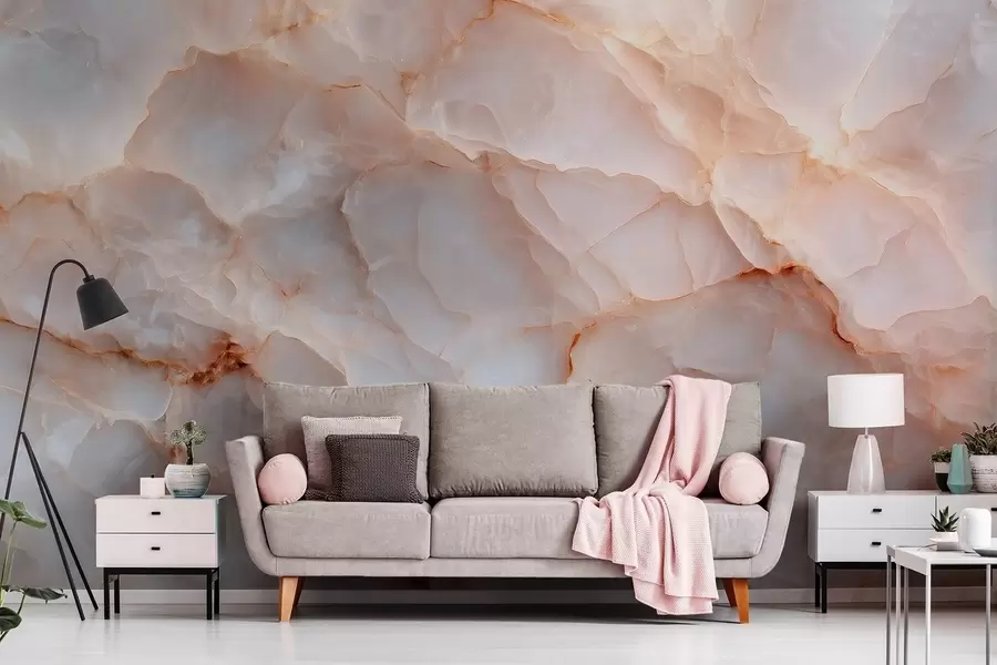 murais de parede Imitação luxuosa de mármore em tons bege-cinza com efeito cintilante w09412