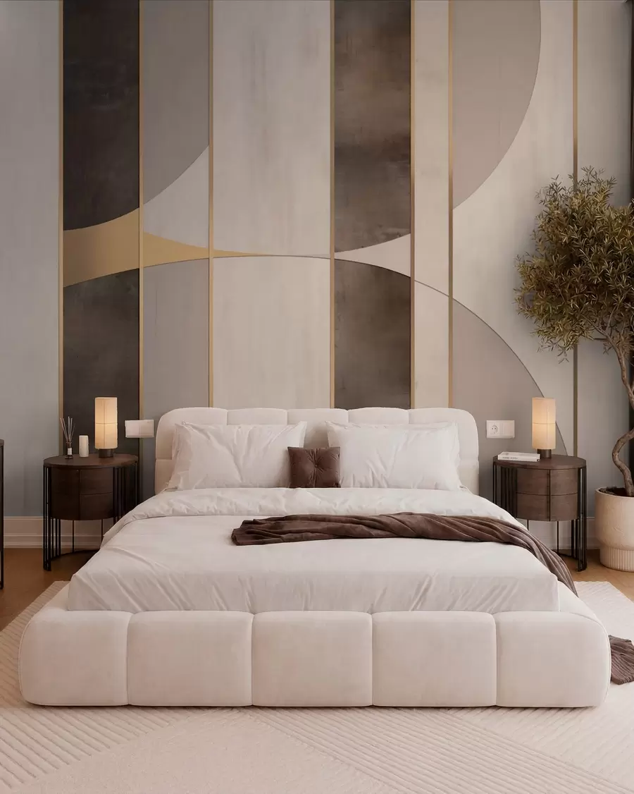 murais de parede Painéis geométricos com arcos e detalhes em champanhe w04616
