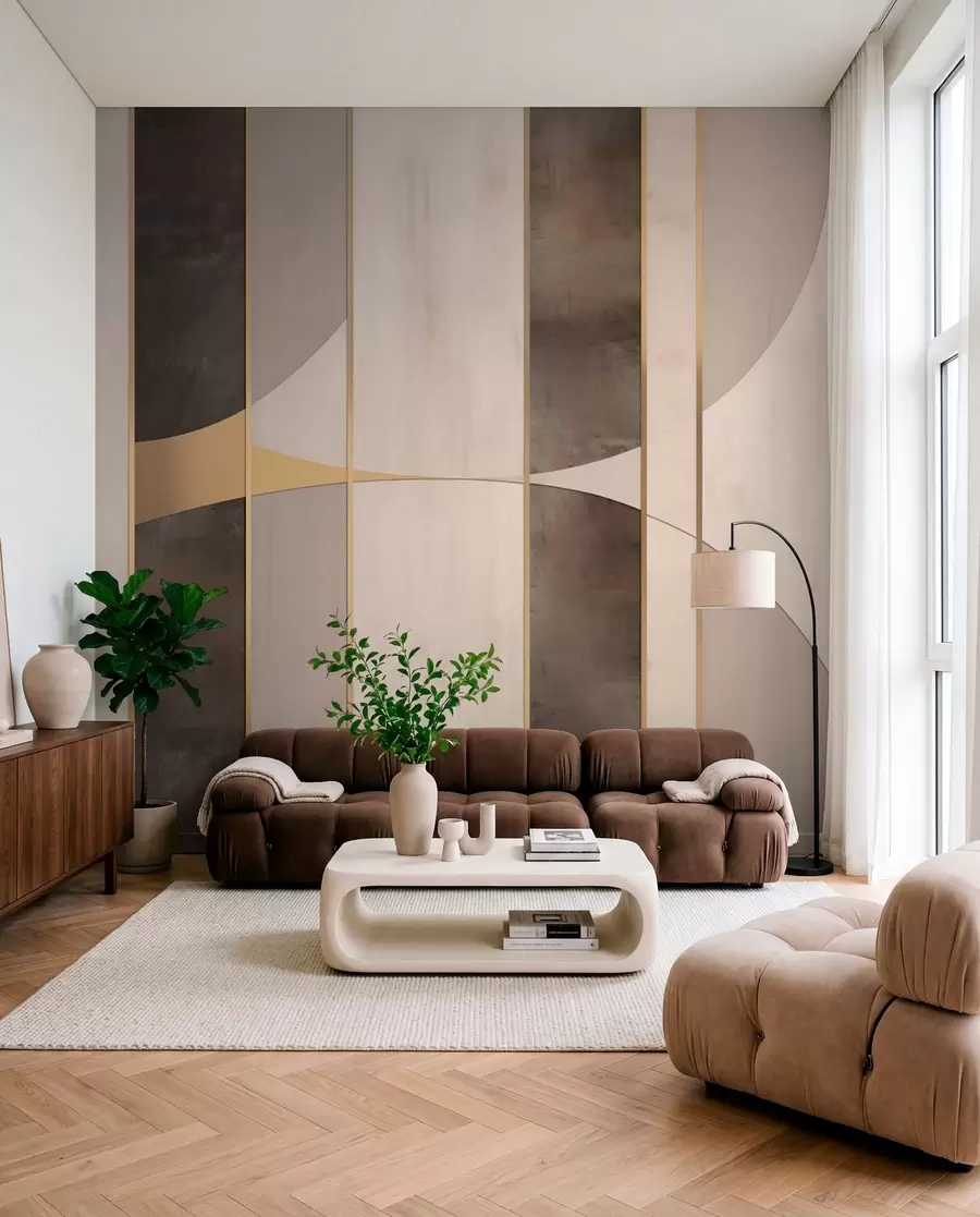 murais de parede Painéis geométricos com arcos e detalhes em champanhe w04616