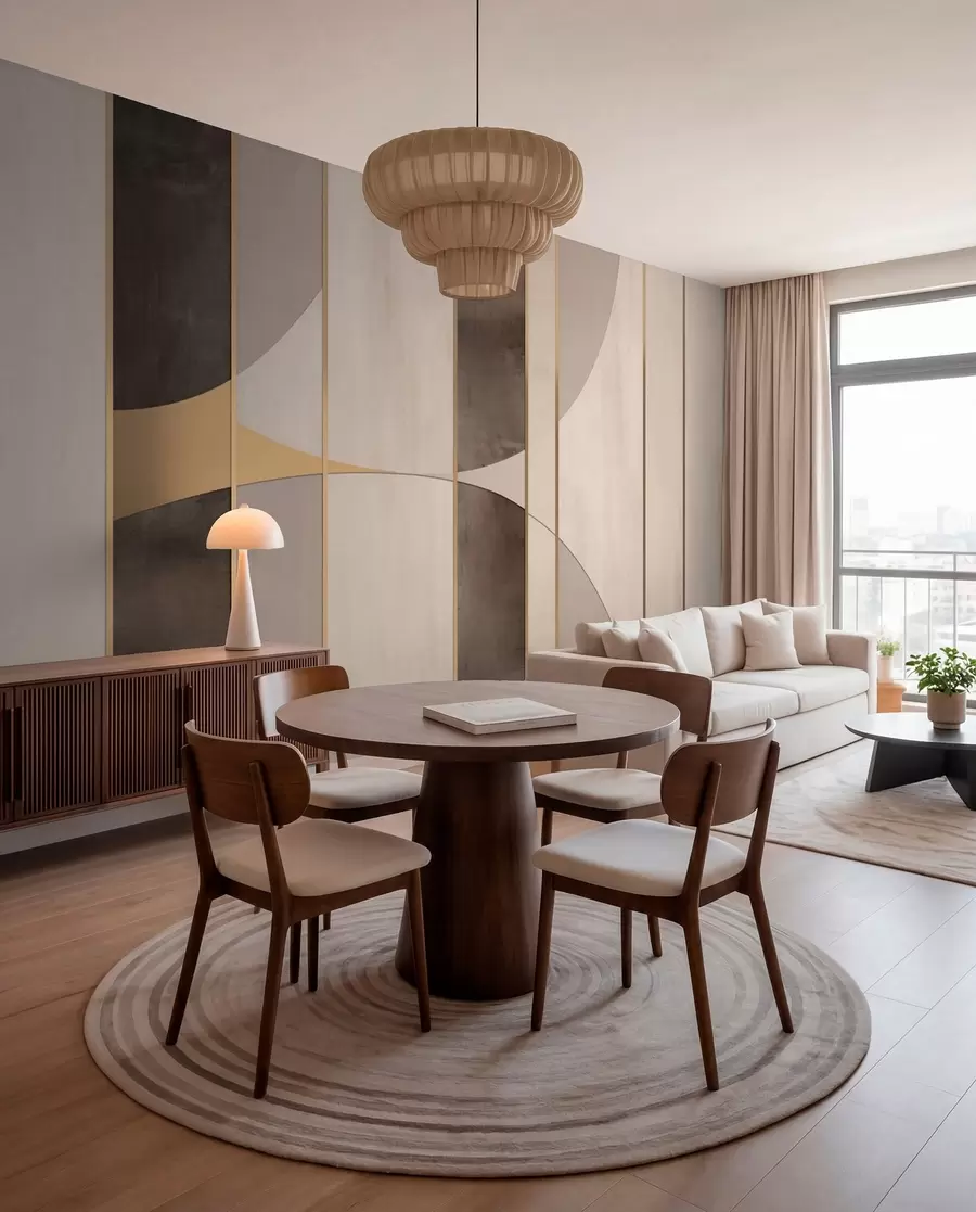 murais de parede Painéis geométricos com arcos e detalhes em champanhe w04616