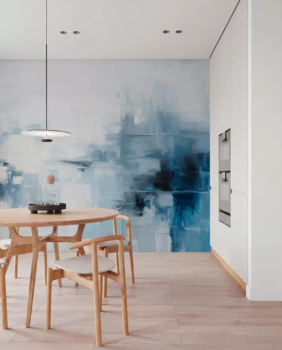 murais de parede Imitação de pintura paisagística abstrata texturizada com pinceladas azuis e brancas, estilo moderno w09422