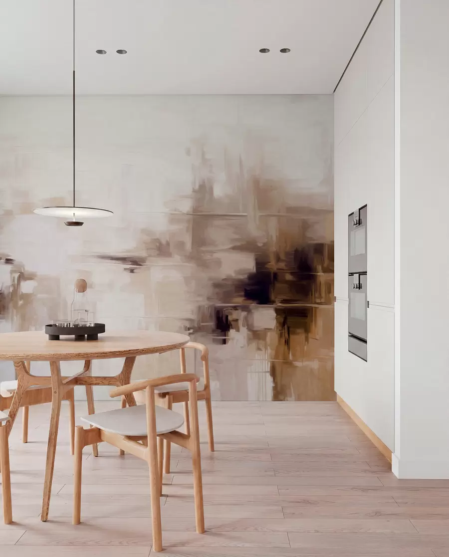 murais de parede Imitação de pintura paisagística abstrata texturizada com pinceladas castanhas e brancas, estilo moderno w09422v1