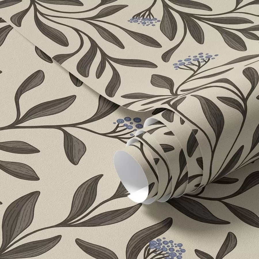 murais de parede Ramos de chocolate com bagas azuis num fundo quente a00615