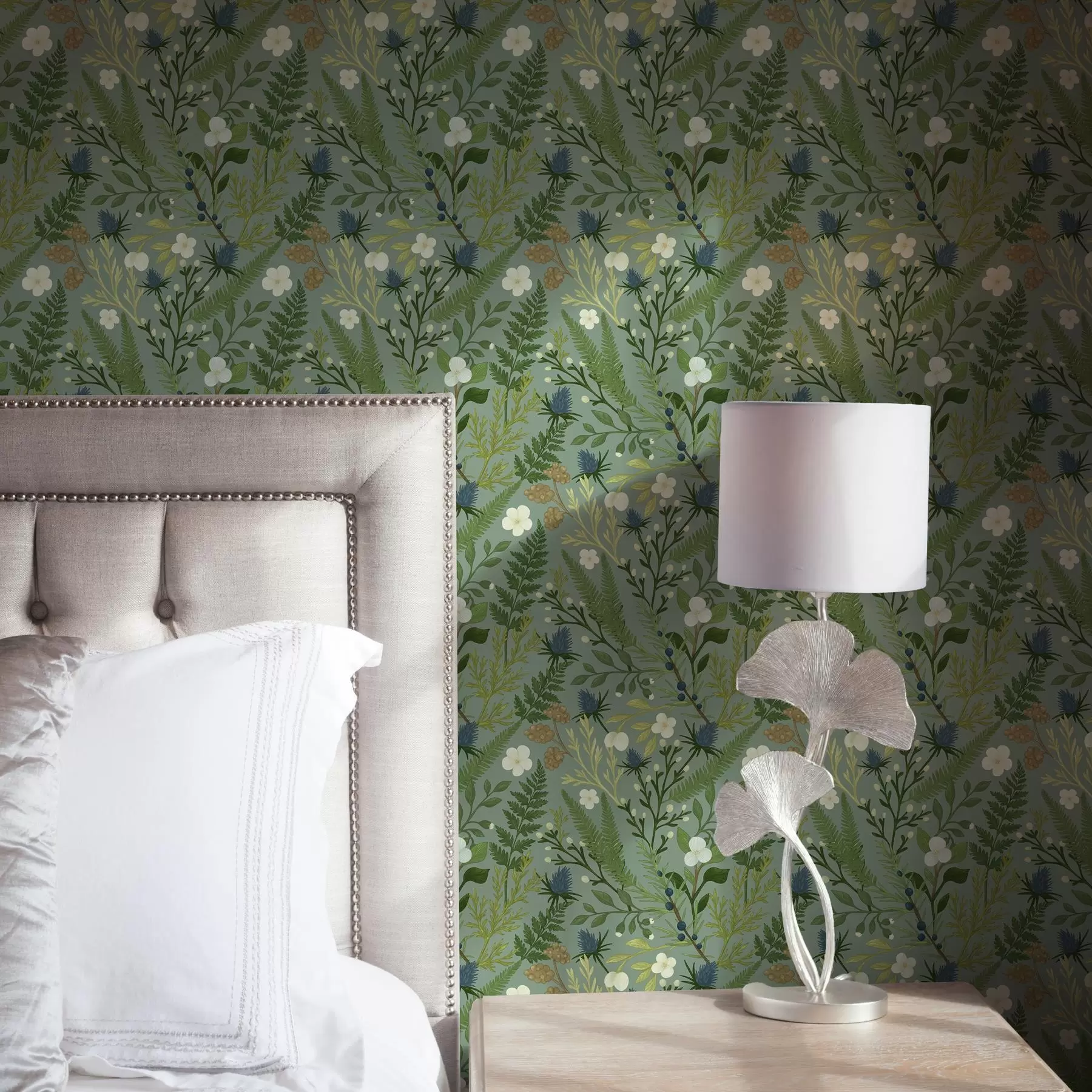 murais de parede Ervas silvestres, chicória e bagas sobre um fundo de menta a00621v1