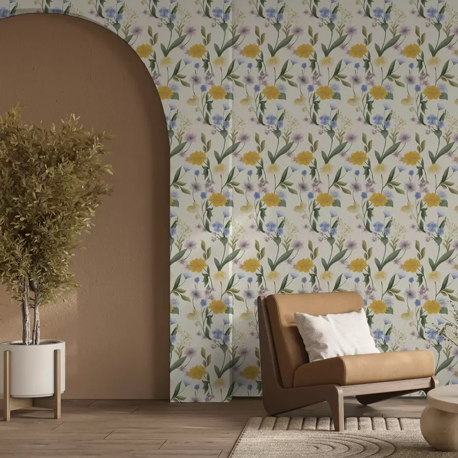 murais de parede Mistura delicada de flores silvestres em tons pastel a00624
