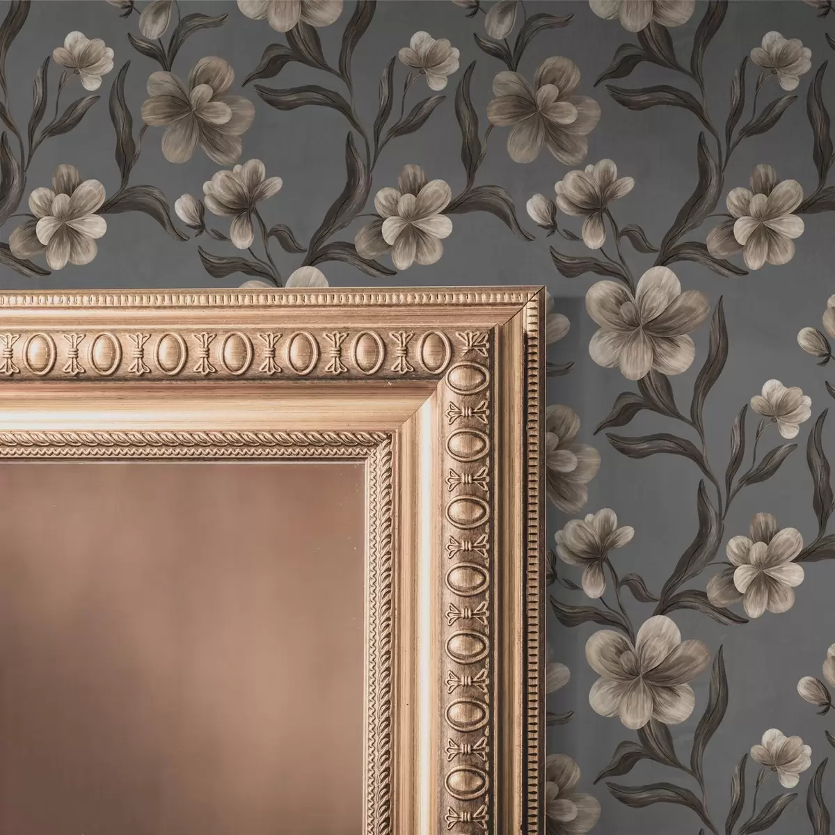 Papel de parede Flores bege sobre fundo cinza grafite a00626v4