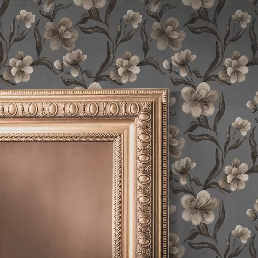 murais de parede Flores bege sobre fundo cinza grafite a00626v4
