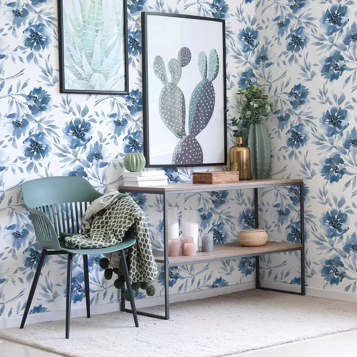 Papel de parede Peônias índigo em aquarela sobre fundo branco a00641