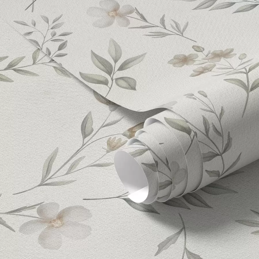 murais de parede Pequenos galhos e flores pintados em aquarela sobre um fundo claro a00665