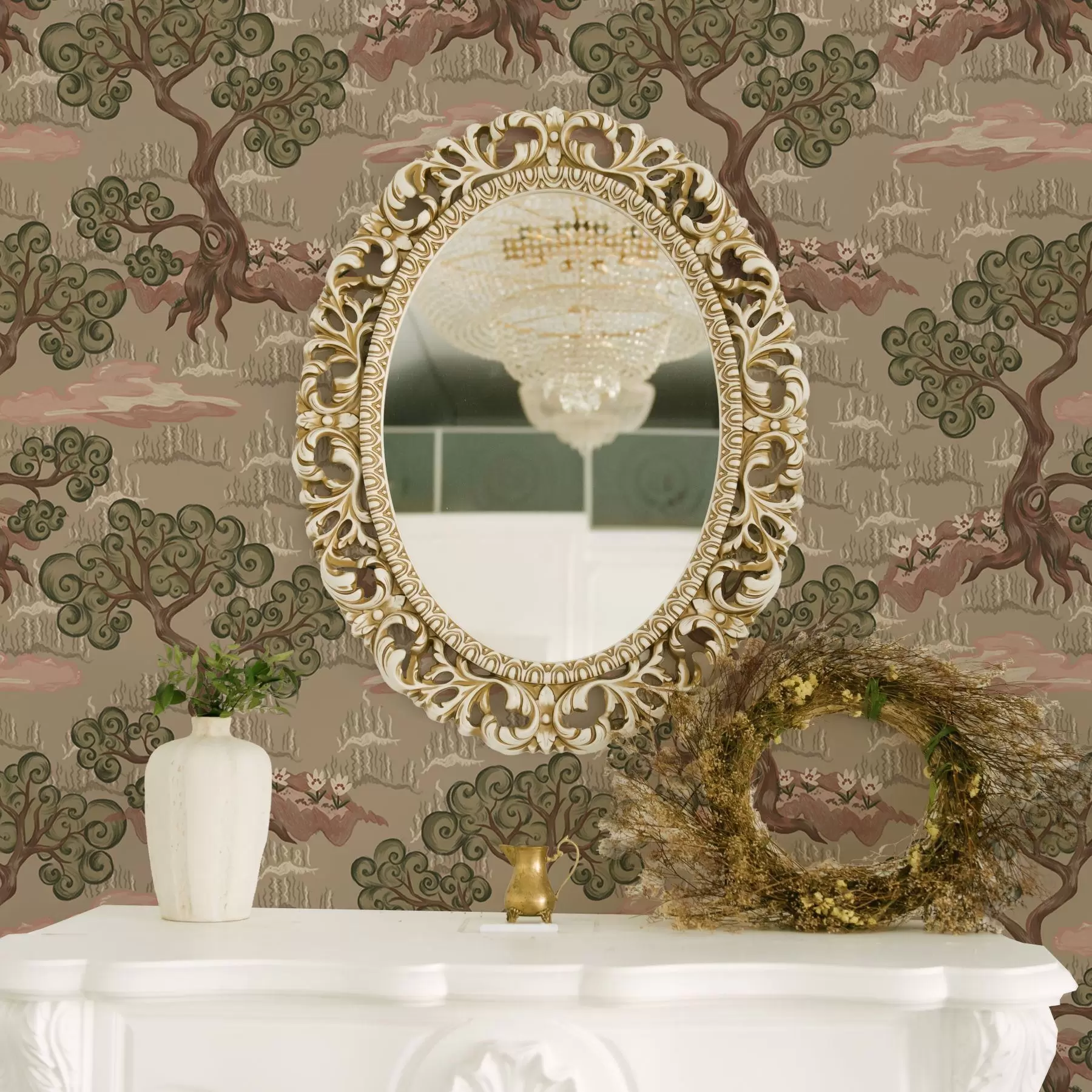 murais de parede Paisagem oriental com árvores caprichosas sobre um fundo arenoso a00715