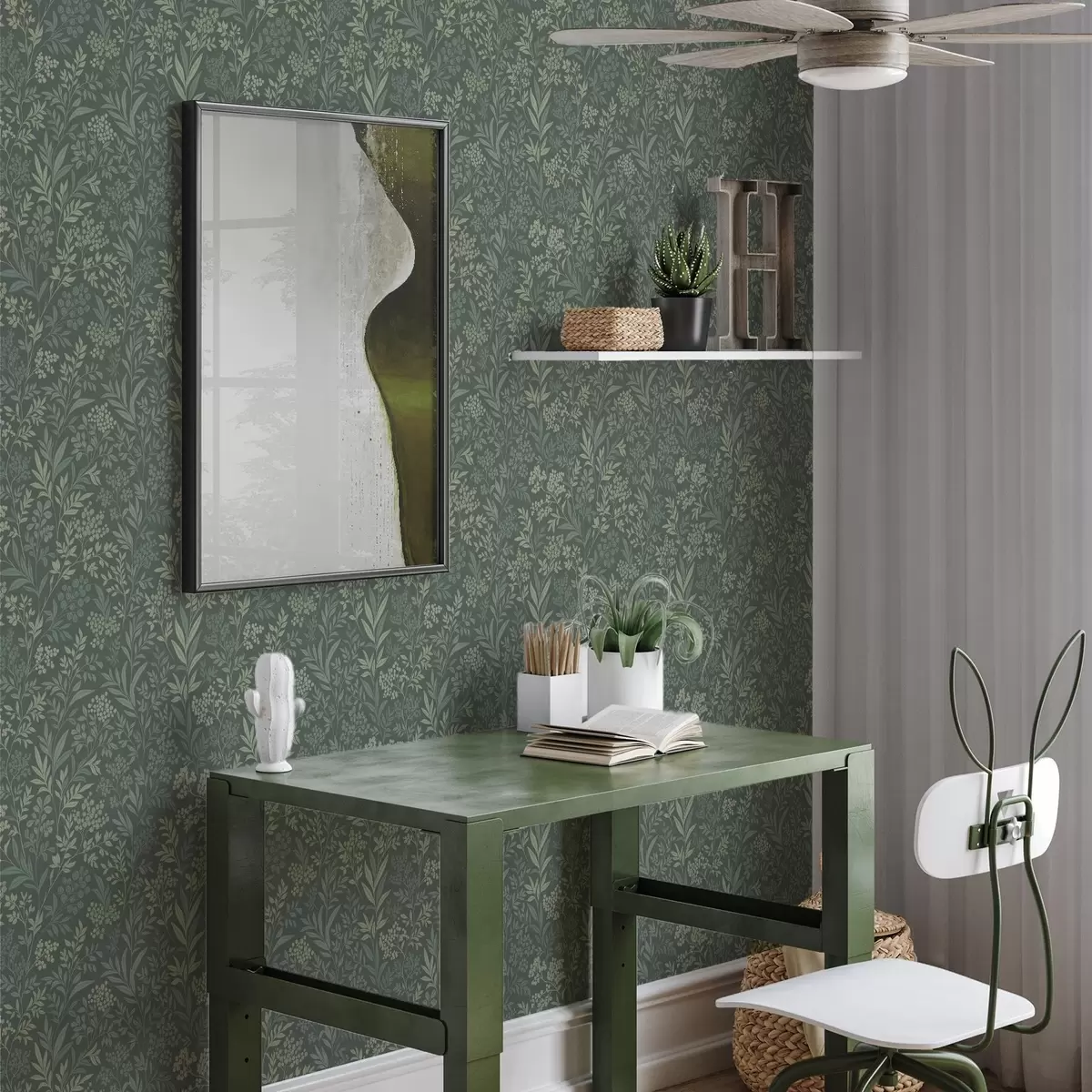 Papel de parede Ervas e bagas esmeraldas, padrão botânico requintado a00740