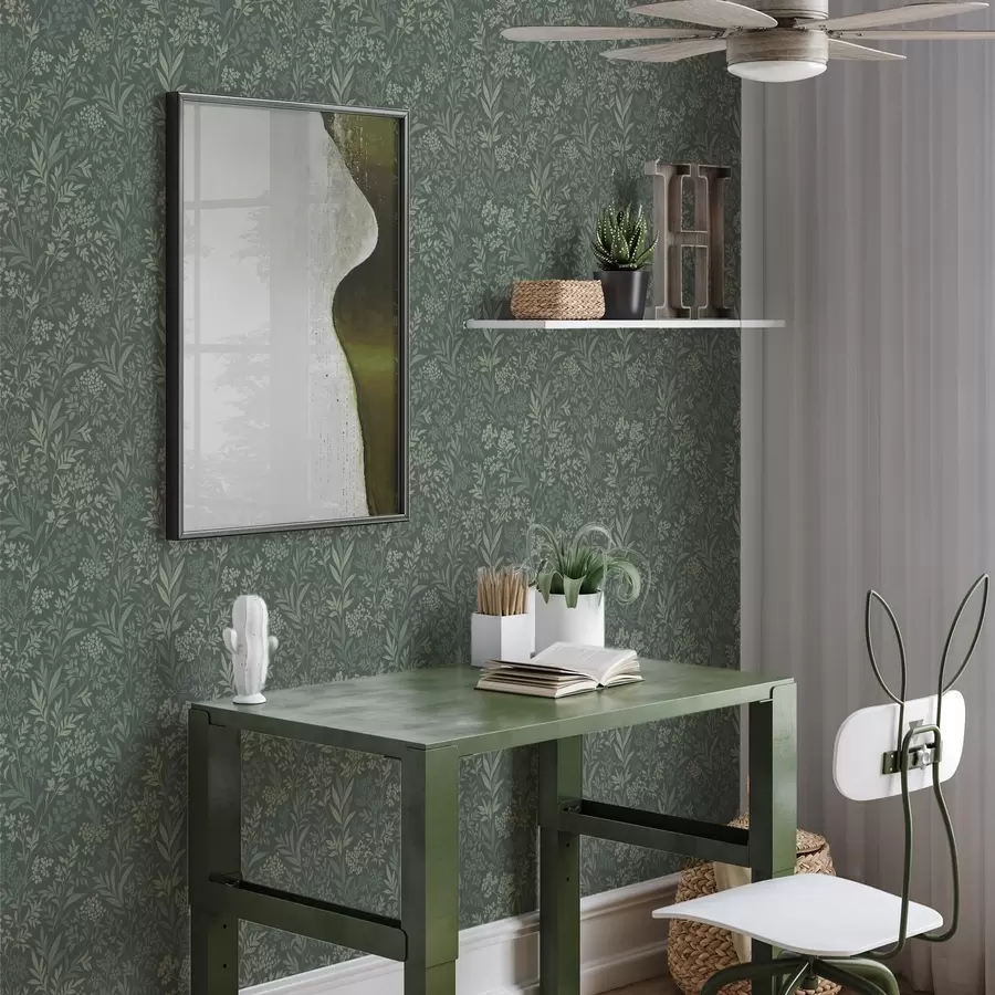 murais de parede Ervas e bagas esmeraldas, padrão botânico requintado a00740