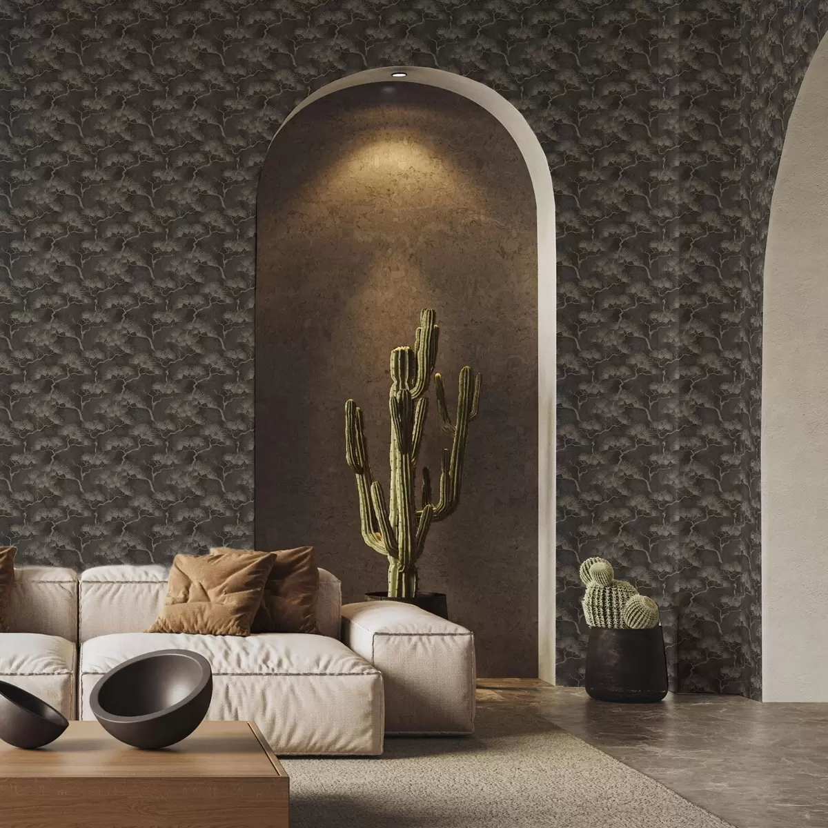 Papel de parede Silhuetas de pinheiros num fundo escuro, textura enevoada a00742