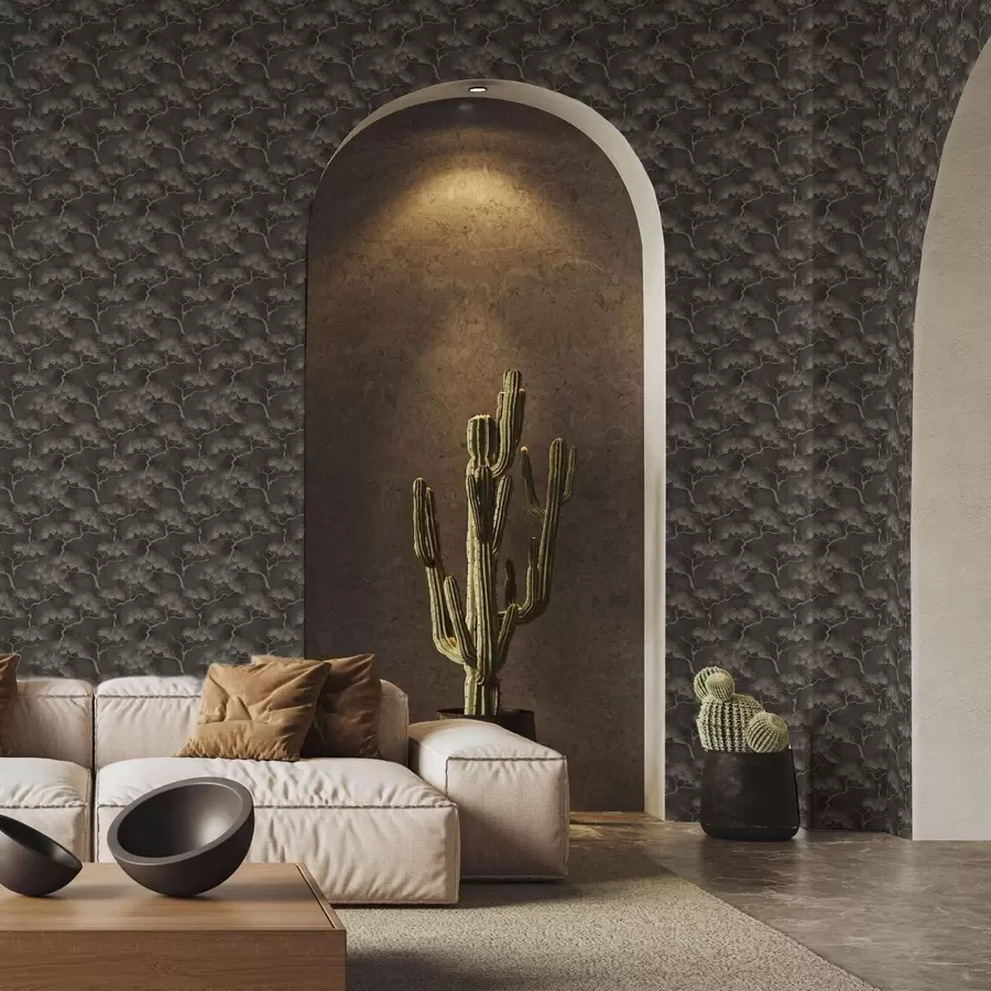 murais de parede Silhuetas de pinheiros num fundo escuro, textura enevoada a00742