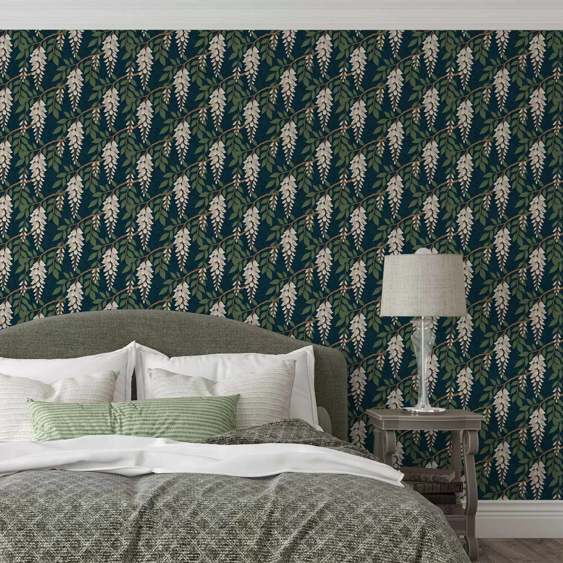 murais de parede Glicínia marfim sobre fundo azul-petróleo escuro a00694v1