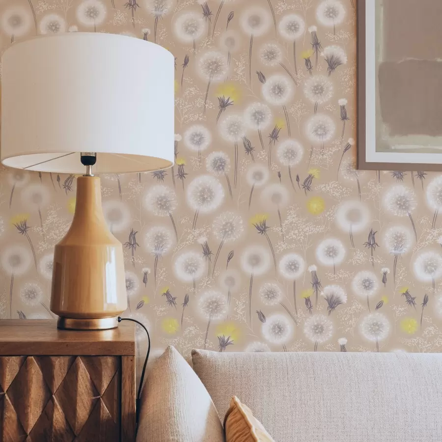 murais de parede Dentes-de-leão e sementes sobre um fundo cor de pêssego a00790v1