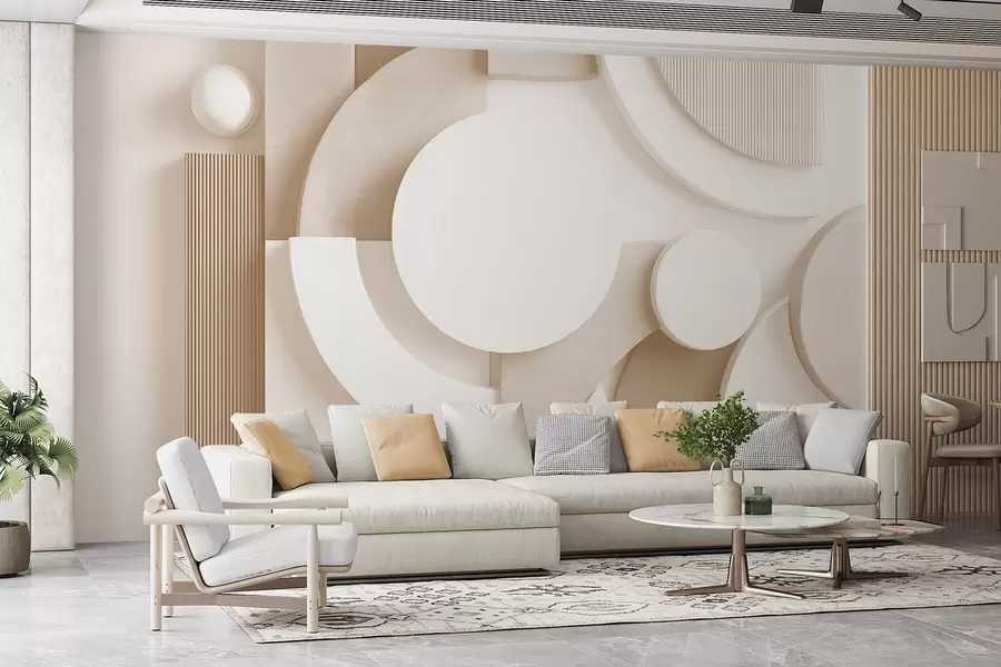 murais de parede Abstração volumétrica moderna em tons de bege w09441v1