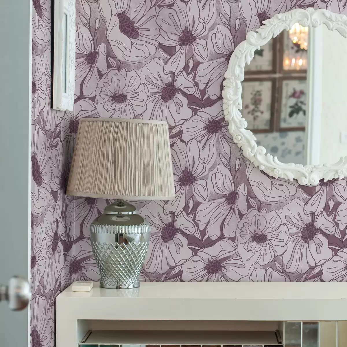 Papel de parede Flores lineares numa paleta de tons lilás-rosa frescos a00636v1