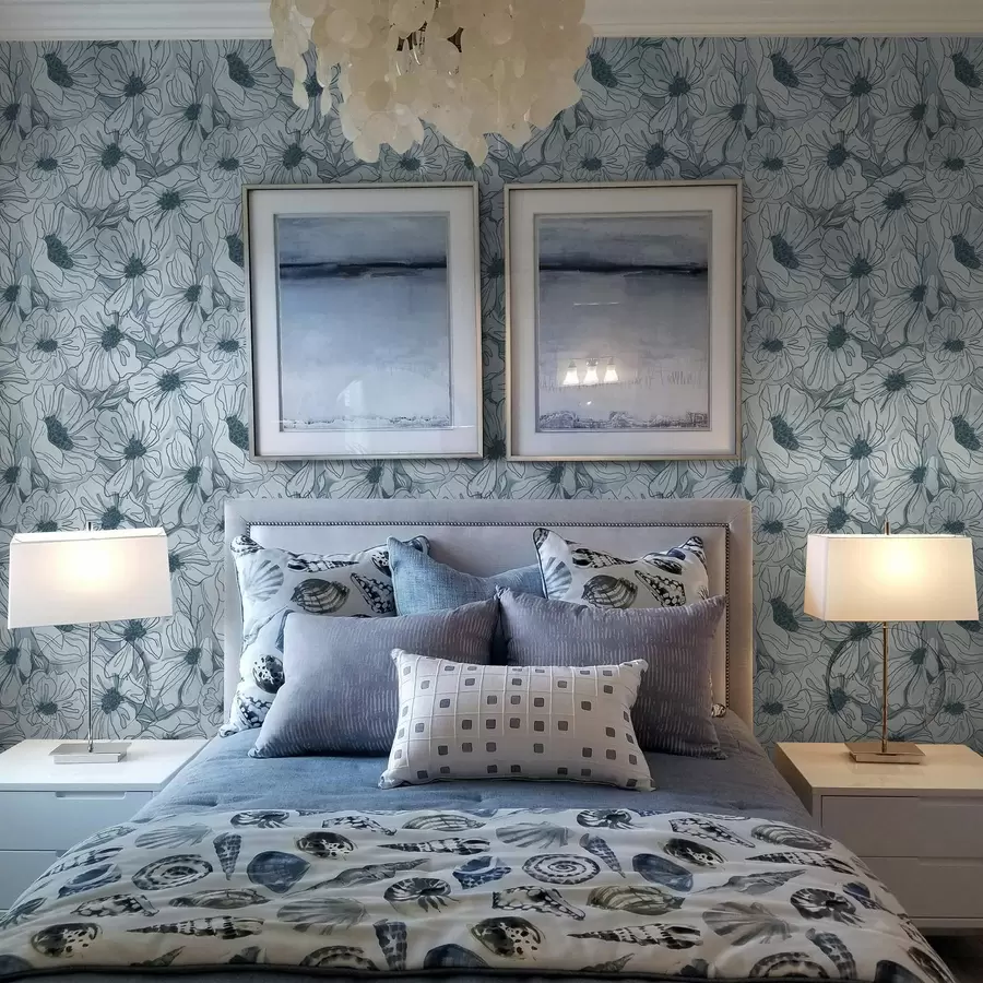 murais de parede Flores lineares numa paleta de tons frios cinza-azulados a00636v2