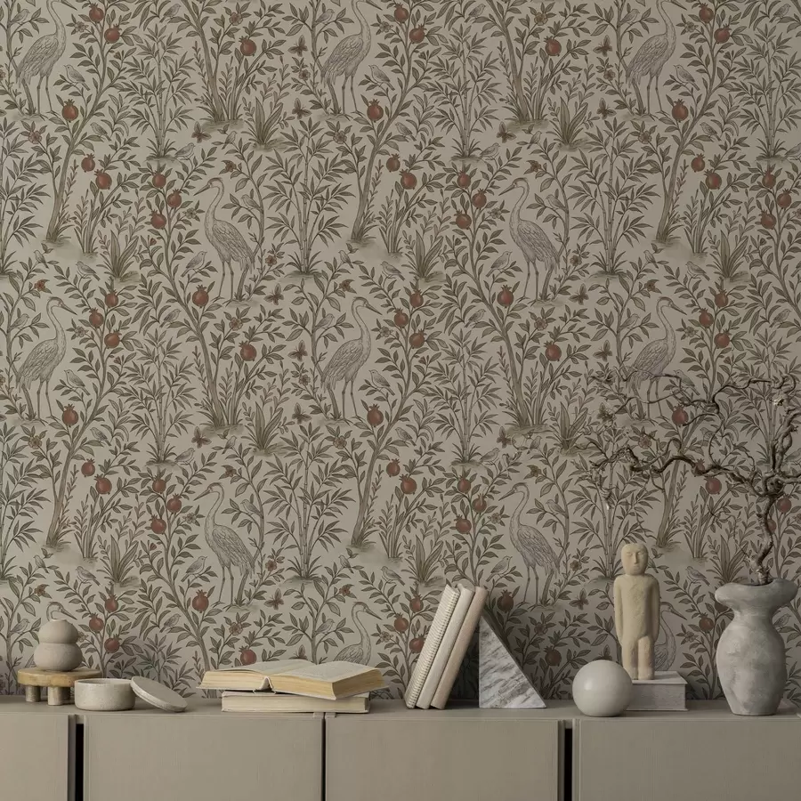 murais de parede Pássaros entre romãzeiras num ambiente natural a00699