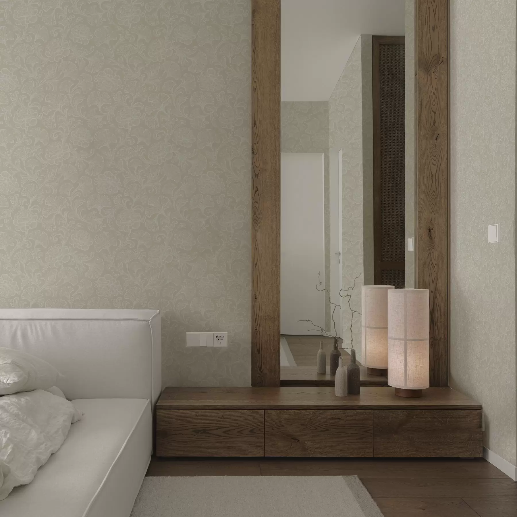 murais de parede Padrão de luz com ginkgo e peônias a00700