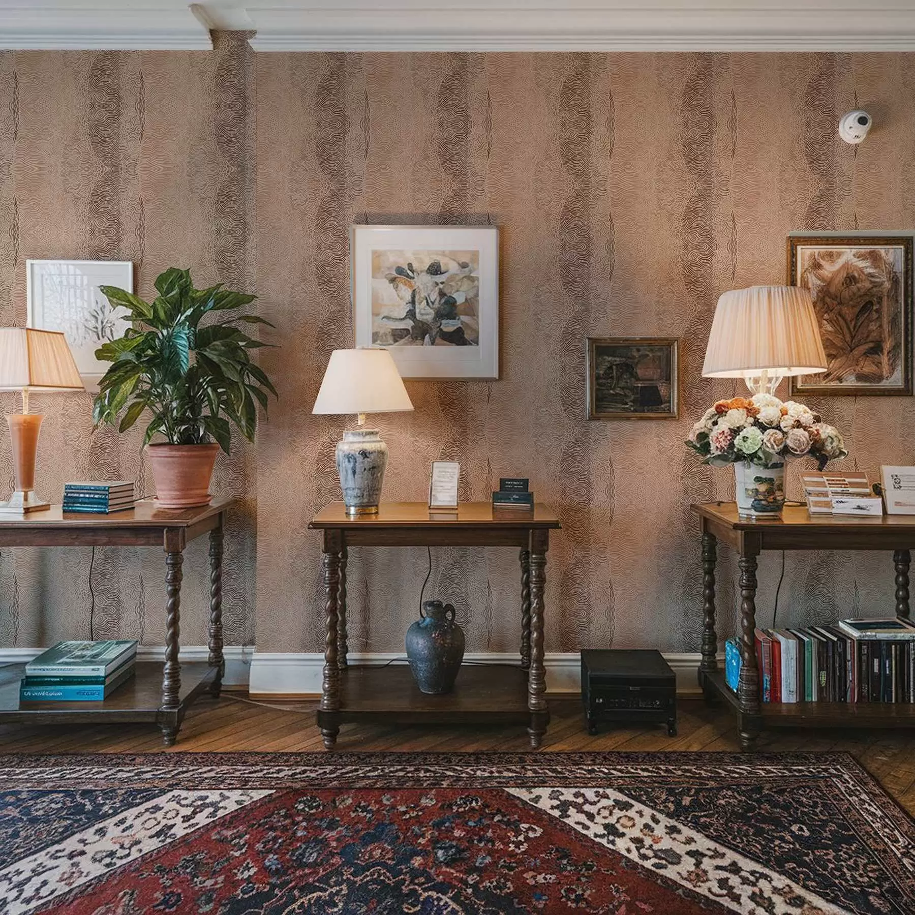 murais de parede Padrão geométrico ondulado numa paleta de tons bege-castanho claro a00804