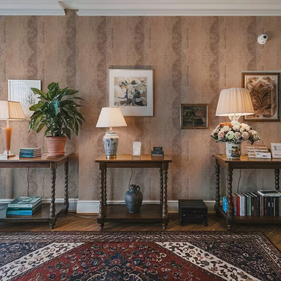 murais de parede Padrão geométrico ondulado numa paleta de tons bege-castanho claro a00804