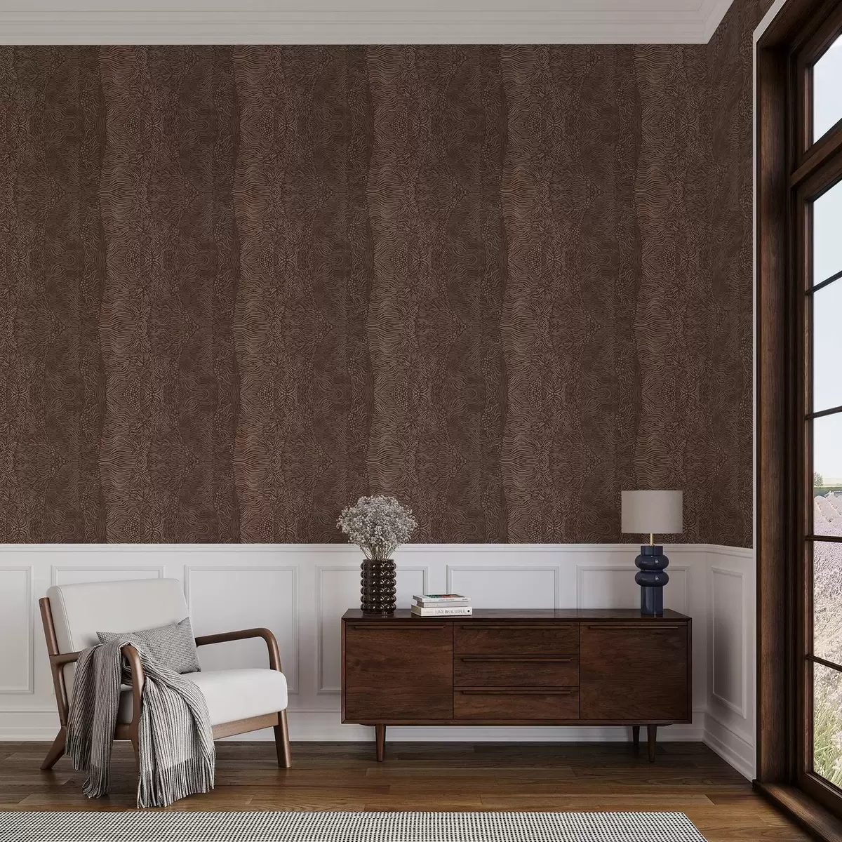 Papel de parede Padrão abstrato ondulado em tons quentes de castanho a00804v1