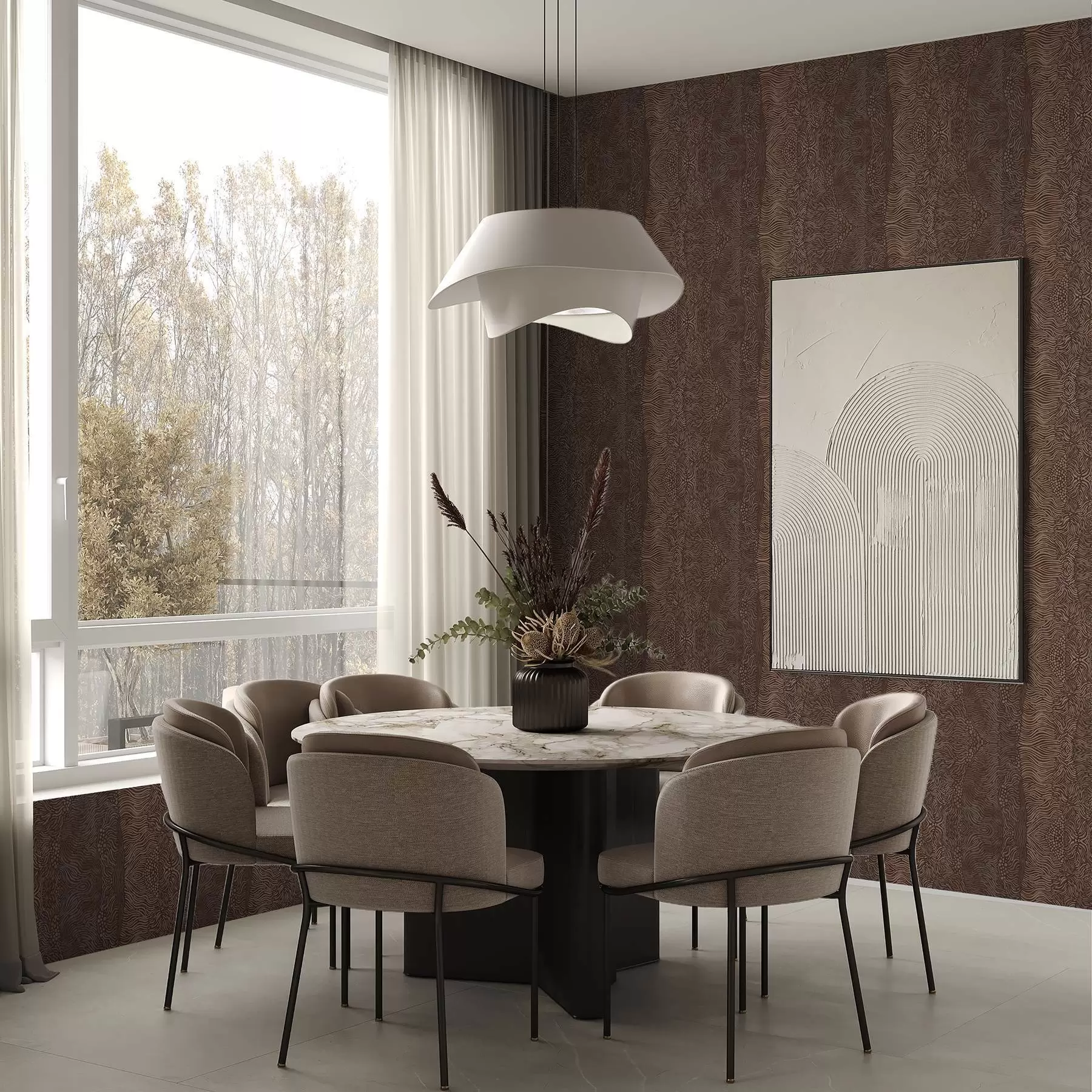 murais de parede Padrão abstrato ondulado em tons quentes de castanho a00804v1