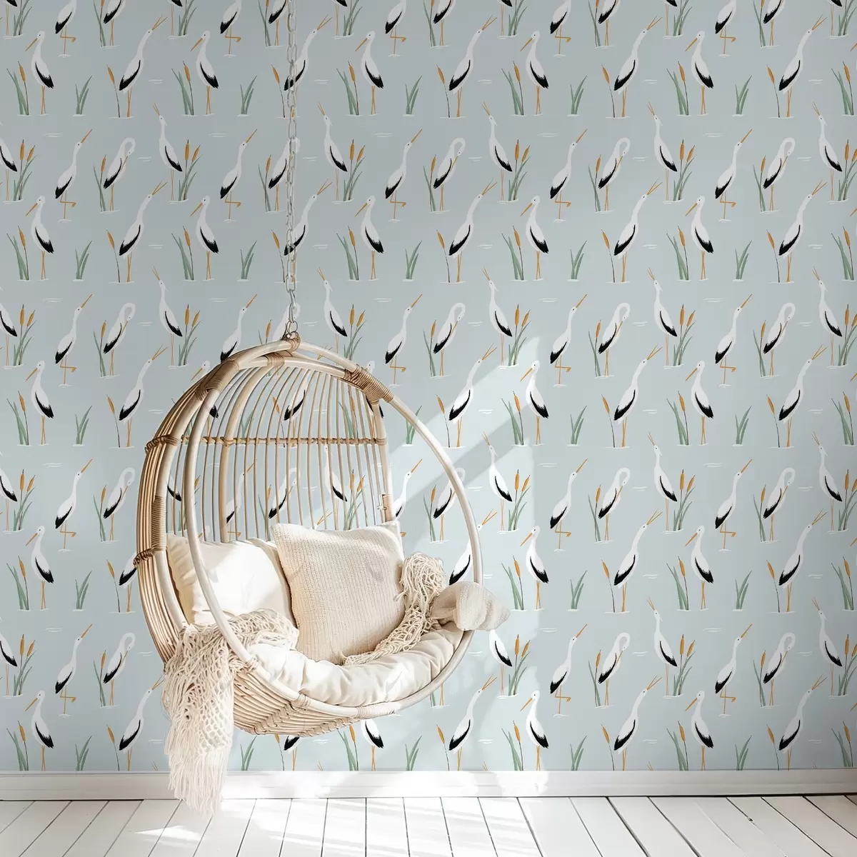 Papel de parede Garças entre juncos num fundo azul suave a00650v1