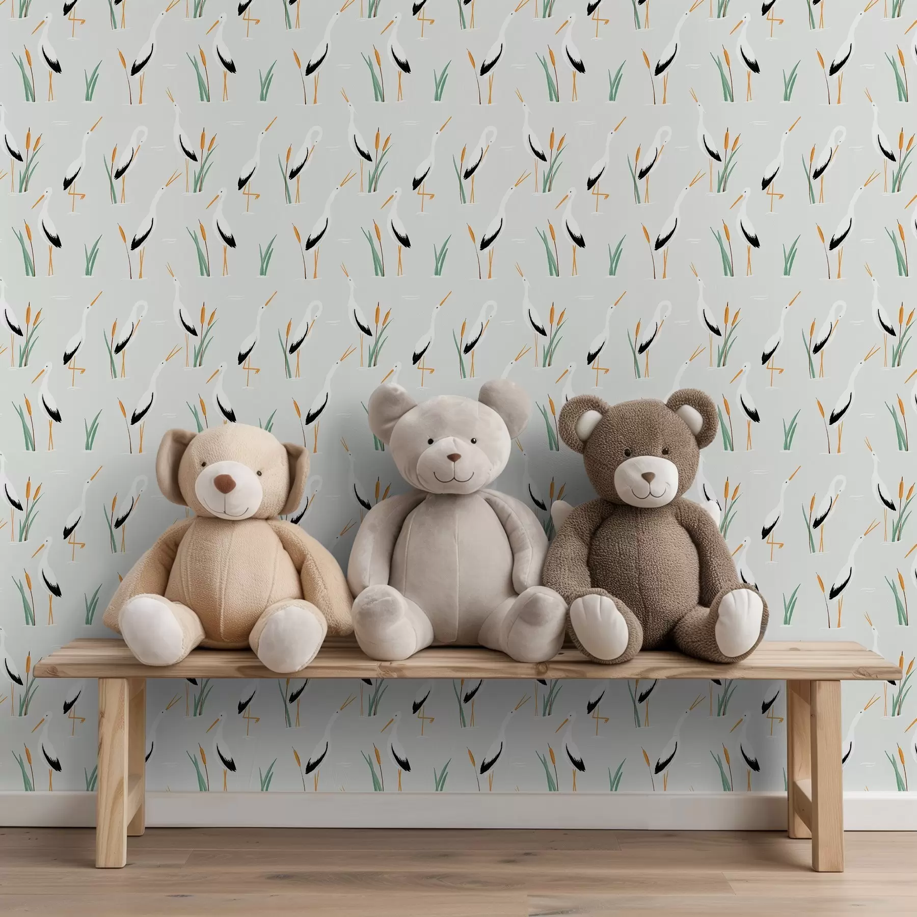 murais de parede Garças entre juncos num fundo claro a00650v2