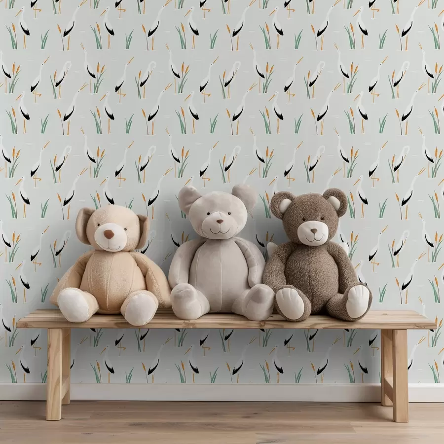 murais de parede Garças entre juncos num fundo claro a00650v2