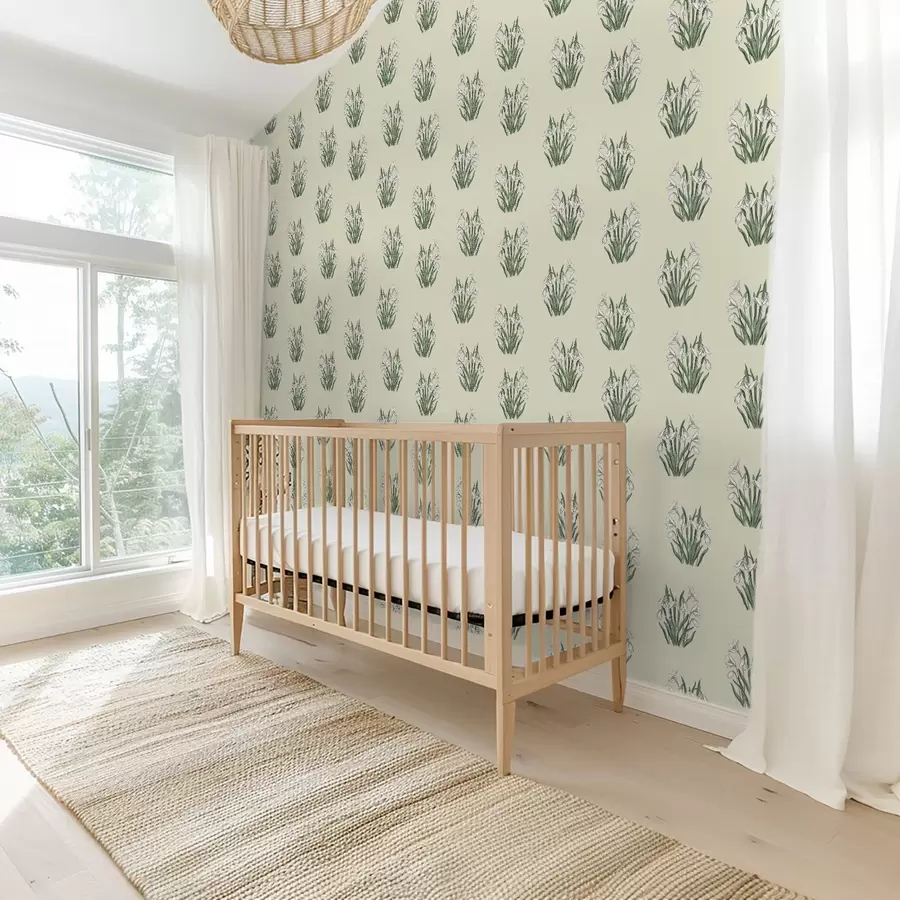 murais de parede Flores da neve com folhas verdes sobre um fundo creme a00651v2