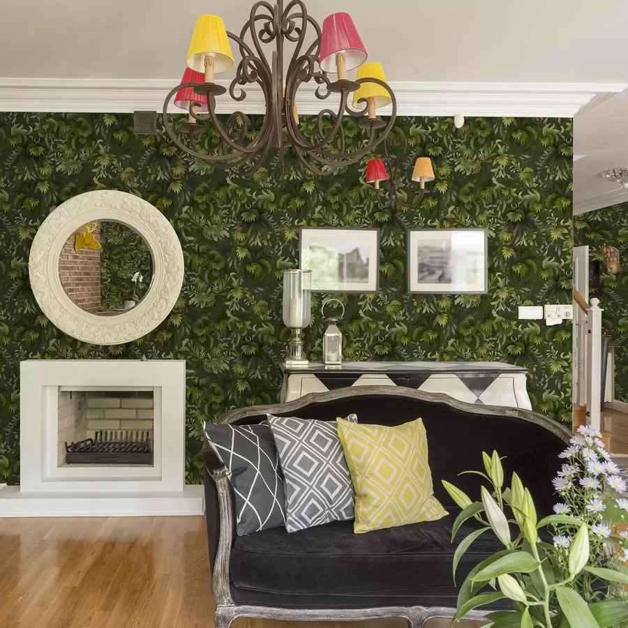 murais de parede Folhagem verde densa sobre um fundo verde escuro a00805