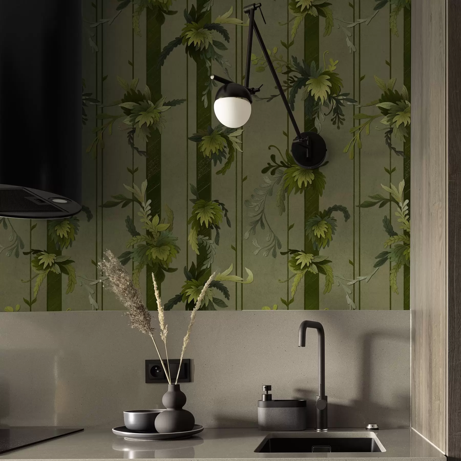 murais de parede Folhas e cachos de videira em tons claros de verde-água a00807