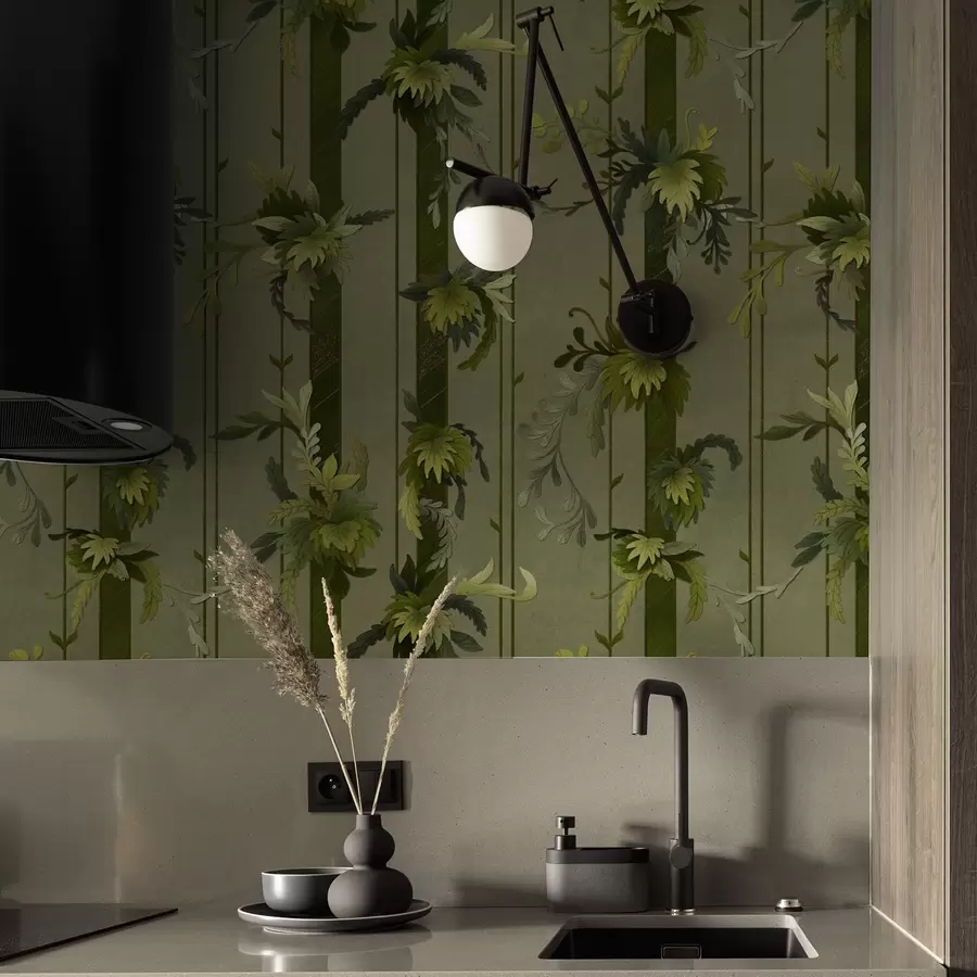 murais de parede Folhas e cachos de videira em tons claros de verde-água a00807