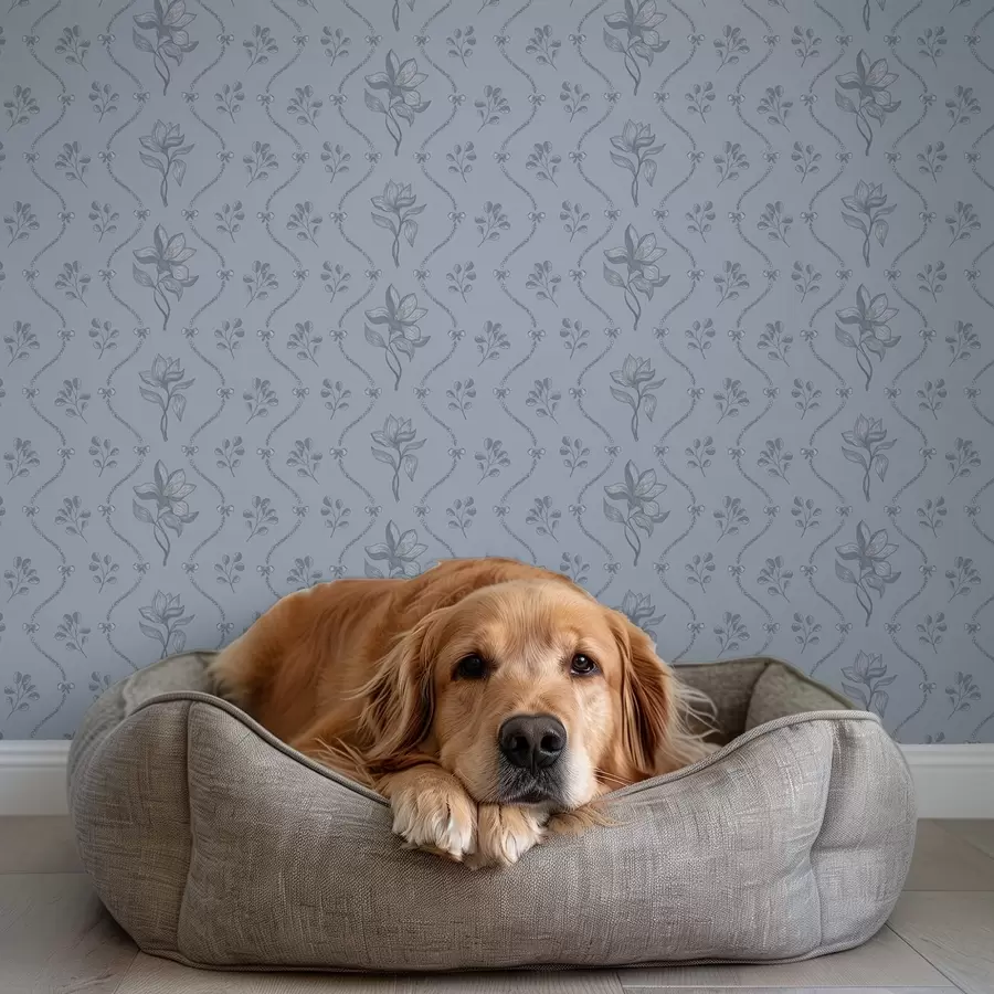 murais de parede Pequenas flores e fitas em tons de cinza-azulado a00808v2