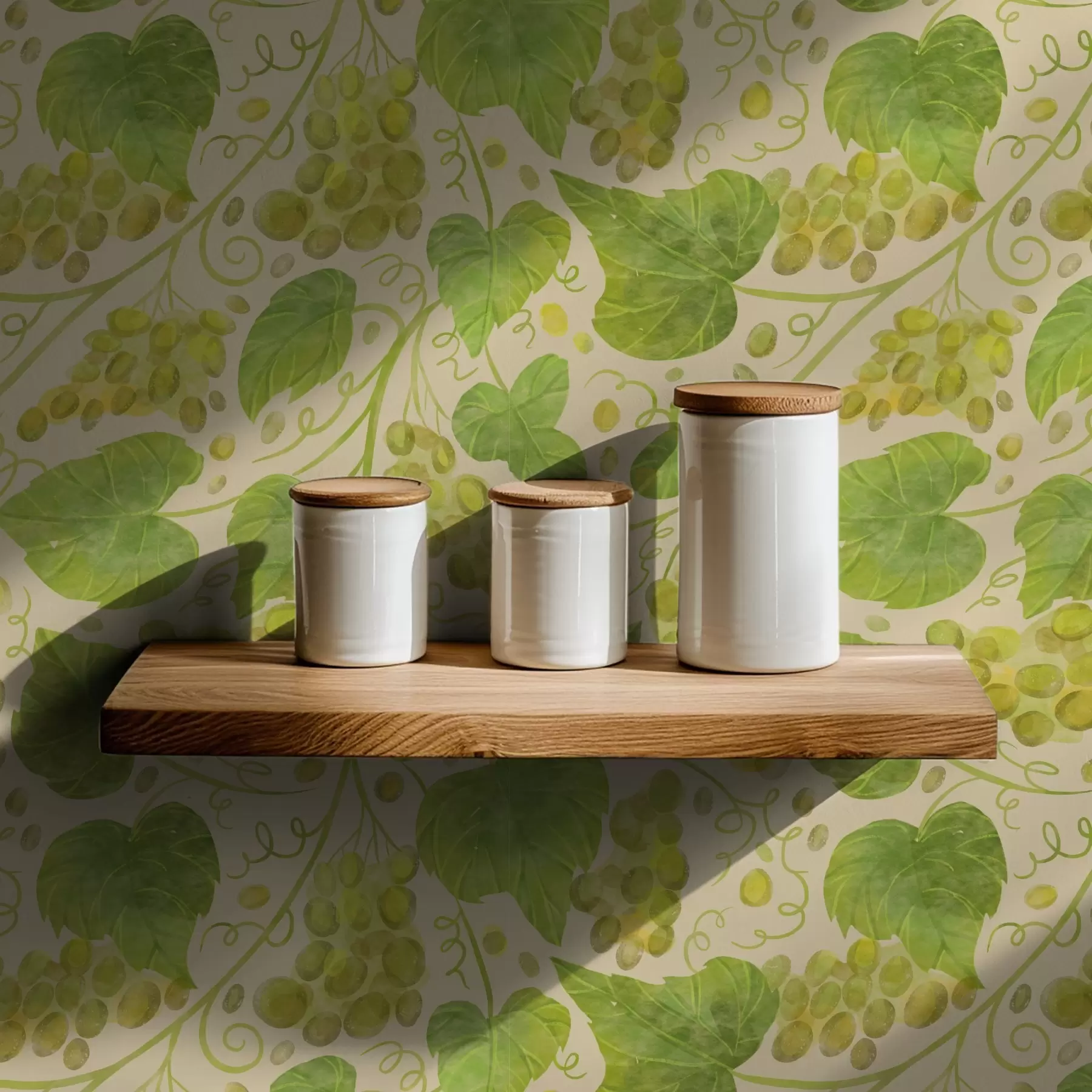 murais de parede Uvas e folhas verdes sobre fundo claro a00834