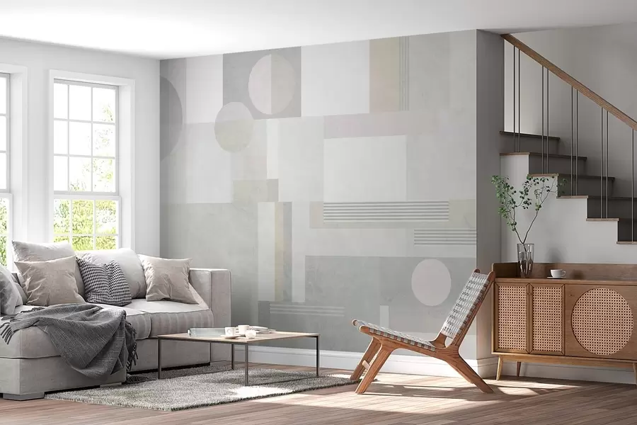 murais de parede geometria abstrata em tons de cinza e bege w04635