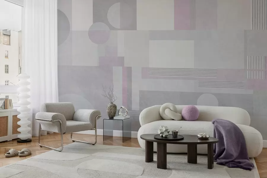 murais de parede geometria abstrata em tons de cinza e lavanda w04635v1