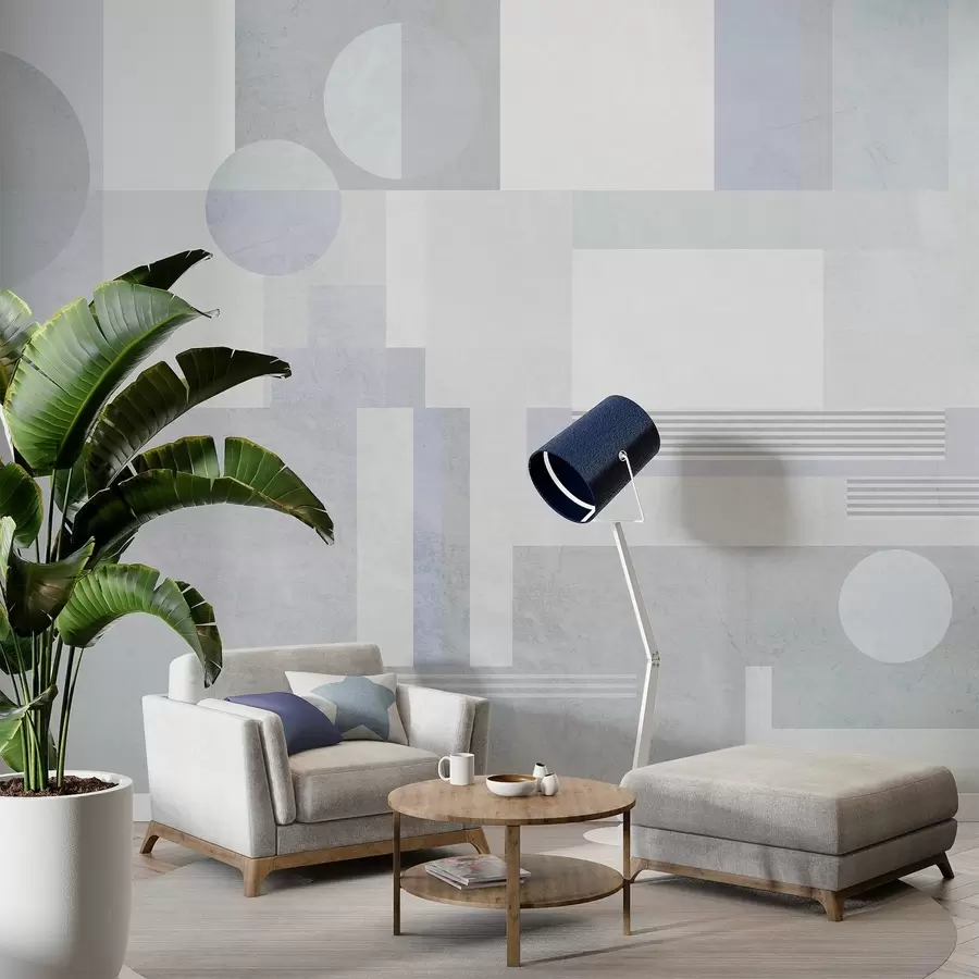 murais de parede geometria abstrata em tons de cinza-azulado w04635v2