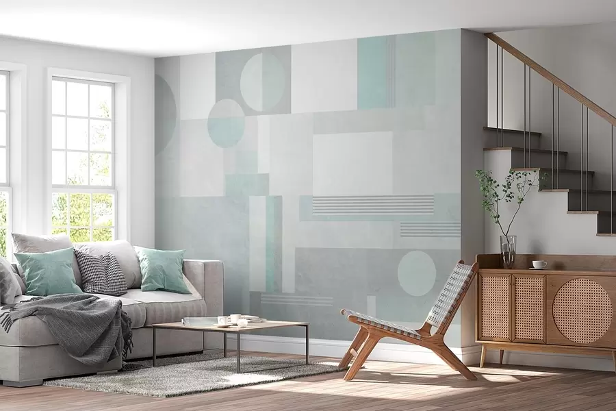 murais de parede geometria abstrata em tons de cinza-esverdeado w04635v3