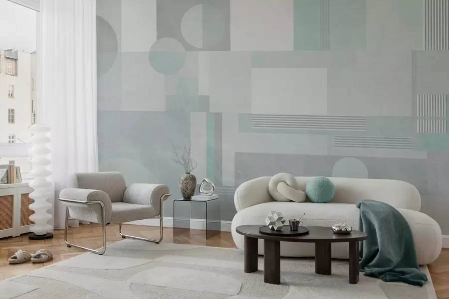 murais de parede geometria abstrata em tons de cinza-esverdeado w04635v3