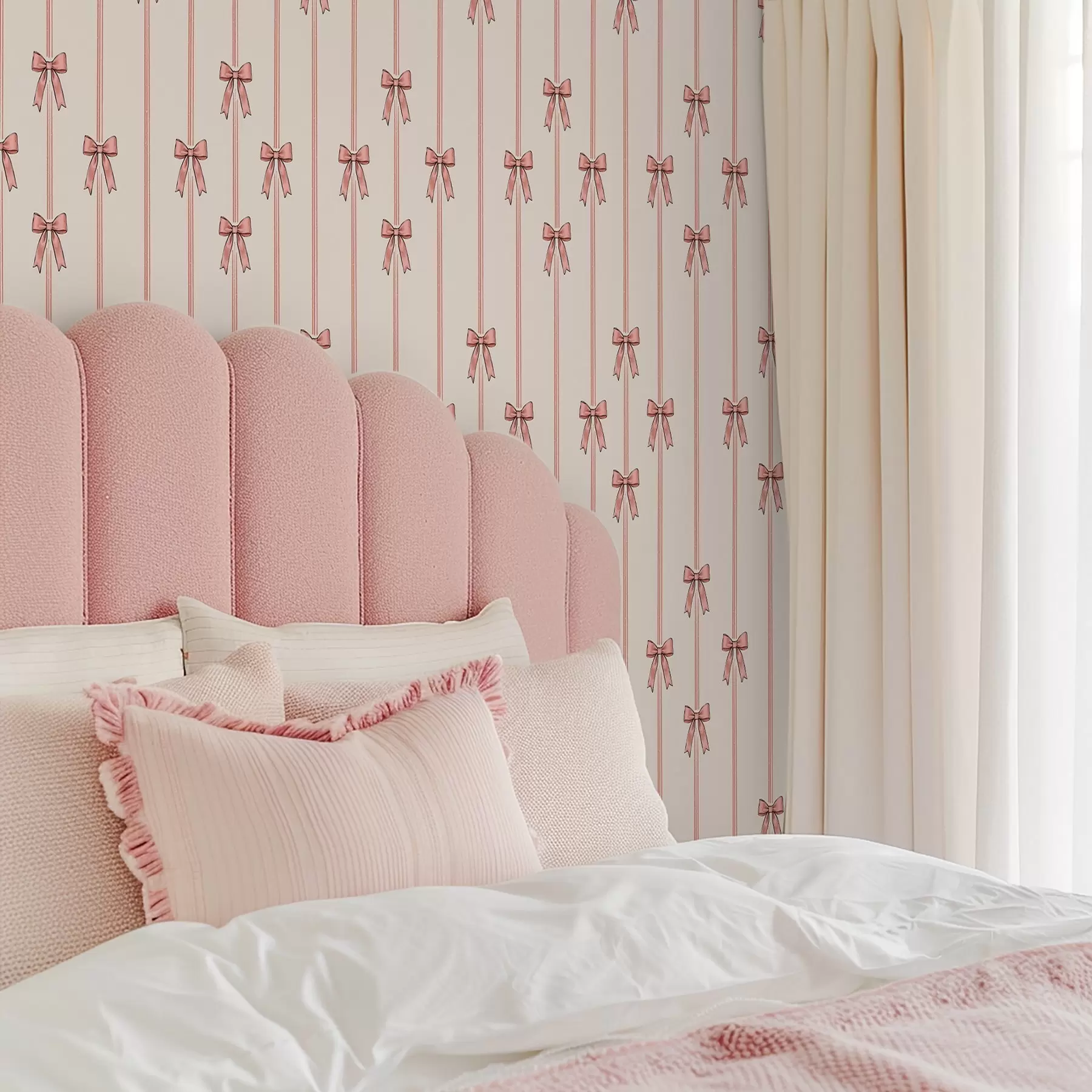 murais de parede Fitas verticais com laços, fundo marfim a00653