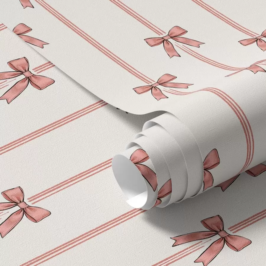 murais de parede Fitas verticais com laços, fundo marfim a00653