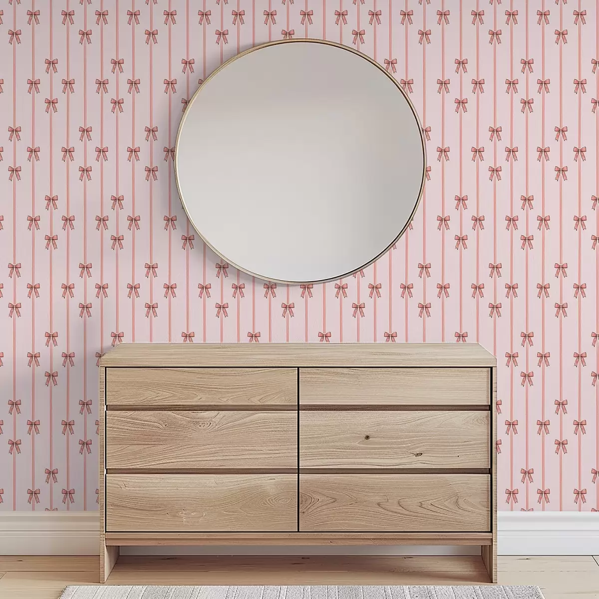 Papel de parede Fitas verticais com laços, fundo rosa pálido a00653v2