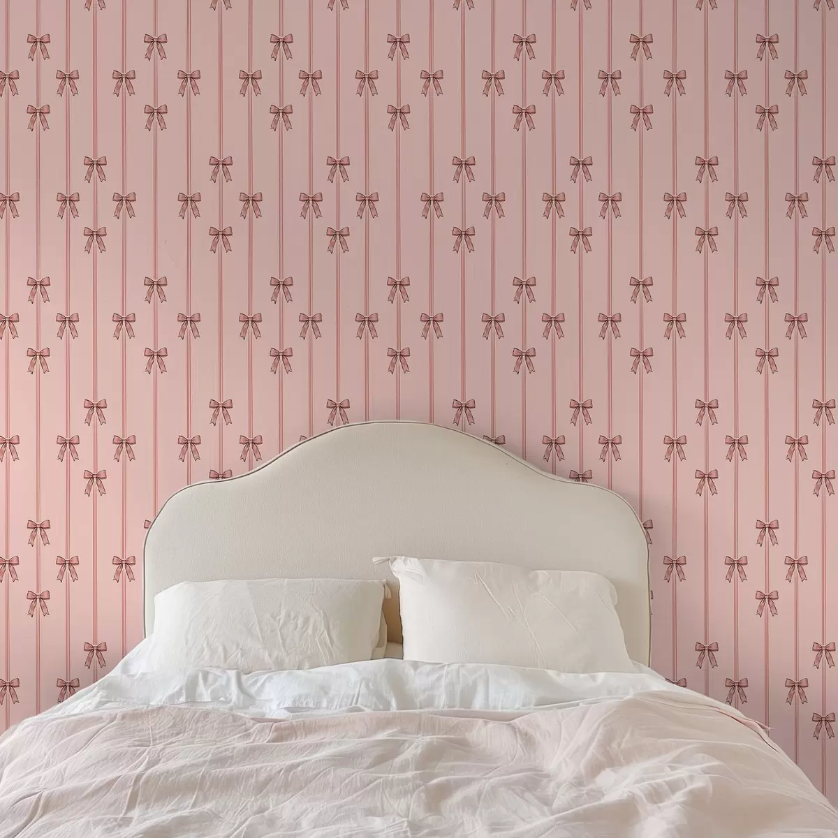 Papel de parede Fitas verticais com laços, fundo rosa coral a00653v3