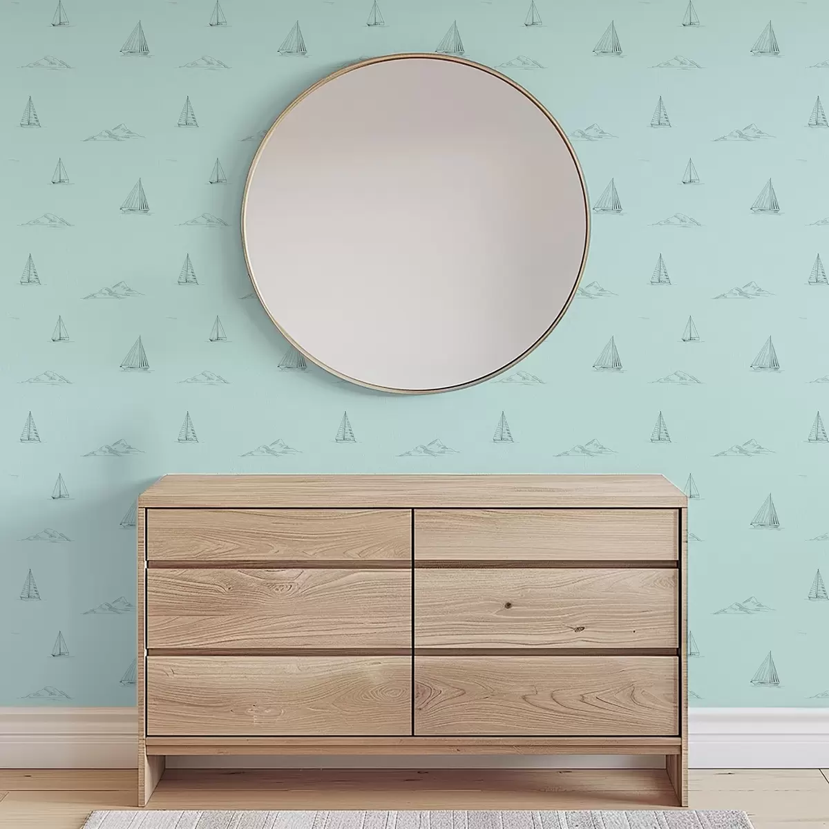 Papel de parede Esboce iates e ilhas, fundo verde menta a00654v4